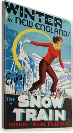 Winter in New England The snow train travel poster Canvas Print