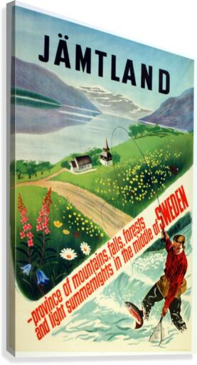 Fishing in Jamtland Sweden Original Vintage Travel Advertising Poster Canvas Print