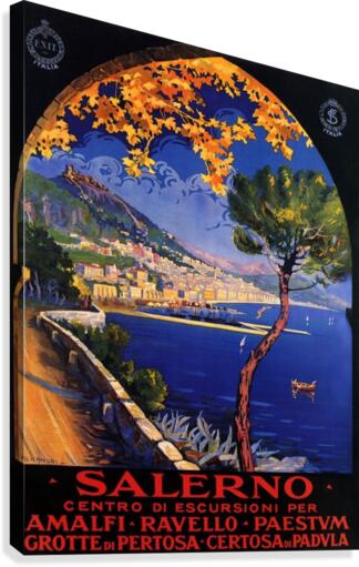 Salerno Amalfi Ravello Paestum Italian Vintage Poster  Canvas Print