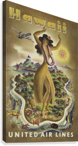 United Air Lines Hawaii Classic Travel Poster  Canvas Print
