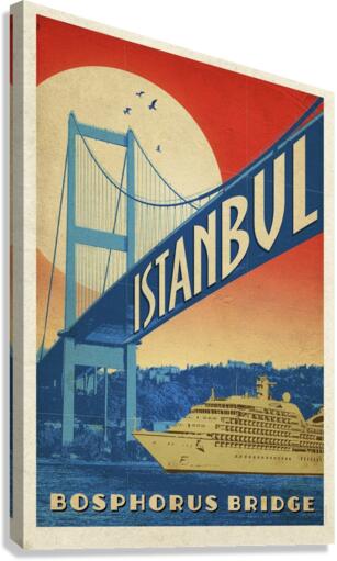 Istanbul Bophorus Bridge Vintage Designed Turkey Poster  Canvas Print