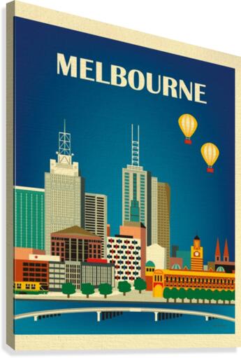 Melbourne Skyline Travel Poster  Canvas Print