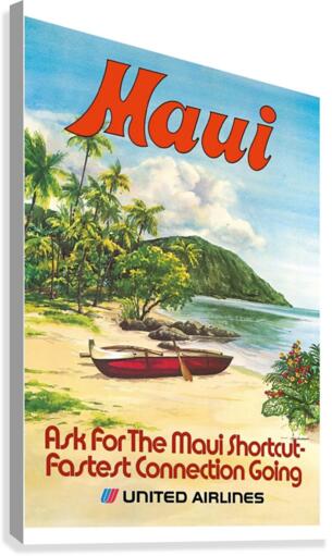 Maui United Airlines Vintage Travel Poster  Canvas Print
