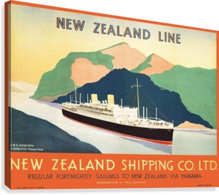 Vintage travel advert for transport to New Zealand via Panama Canvas Print