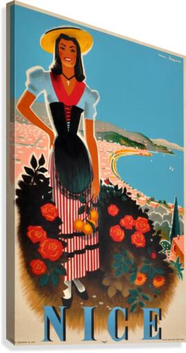 Nice, French Riviera Original Vintage 1950 Travel Poster  Canvas Print