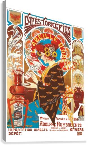 French Art Nouveau Vintage Illustration Coffee Poster  Canvas Print