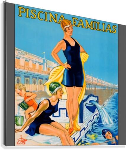 Vintage poster da natacao de piscina familias Canvas Print