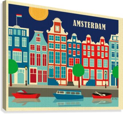 Amsterdam Art Print travel poster  Canvas Print