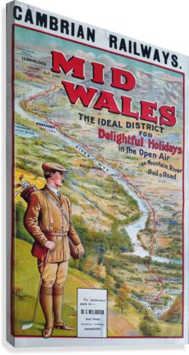 Original vintage poster golf Cambrian railways Mid Wales river  Canvas Print
