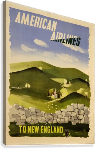 American Airlines To New England vintage travel poster Canvas Print