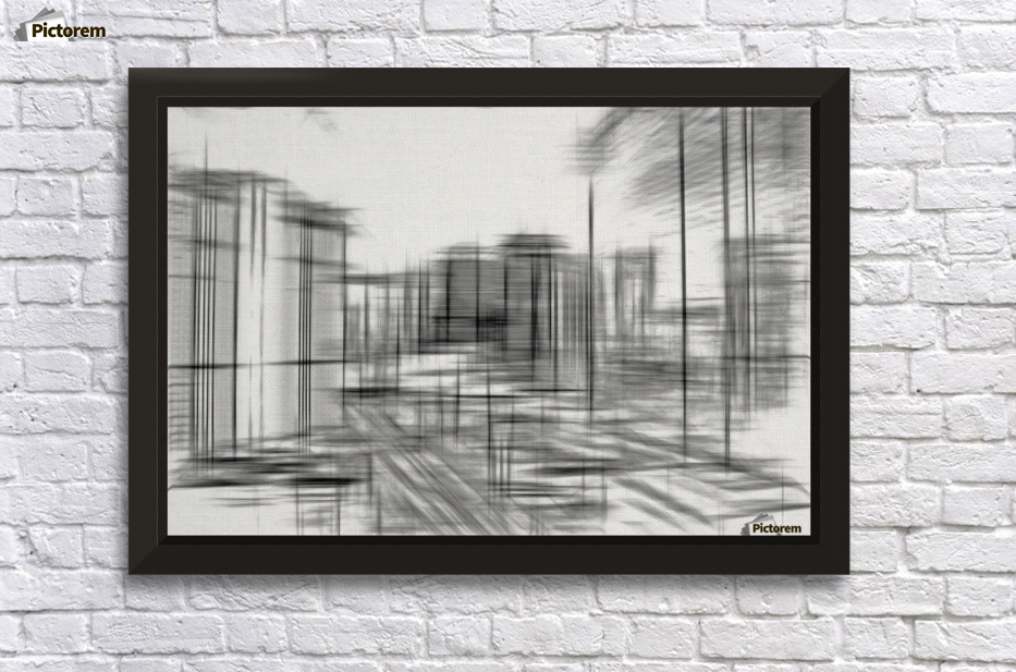 pencil drawing buildings in the city in black and white  Wall Decor Frame