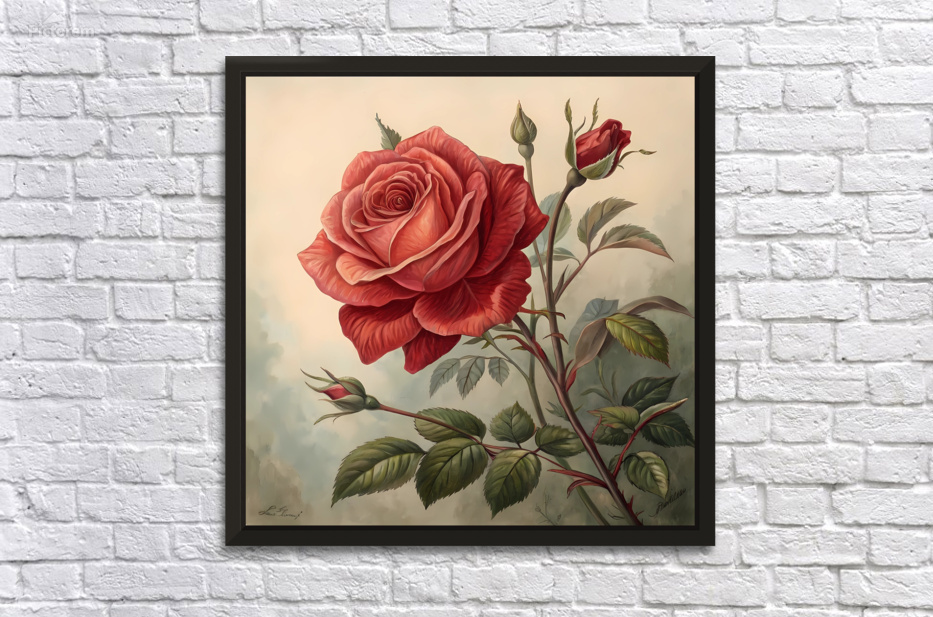 painting of a vintage style red rose by rassam Wall Art