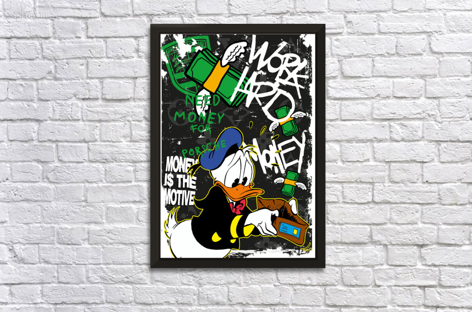 Need Money for Porsche – Urban Donald Duck Street Art by Daveschloffiart