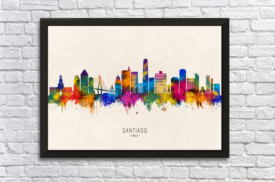 Santiago Chile Skyline Beige by Towseef Dar
