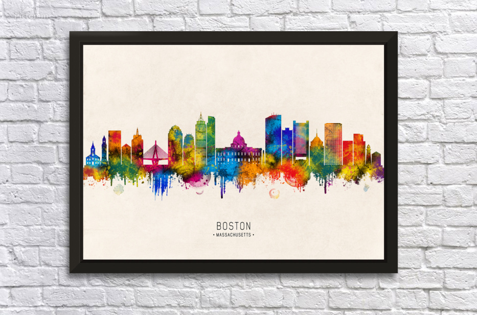 Boston Massachusetts Skyline Beige by Towseef Dar