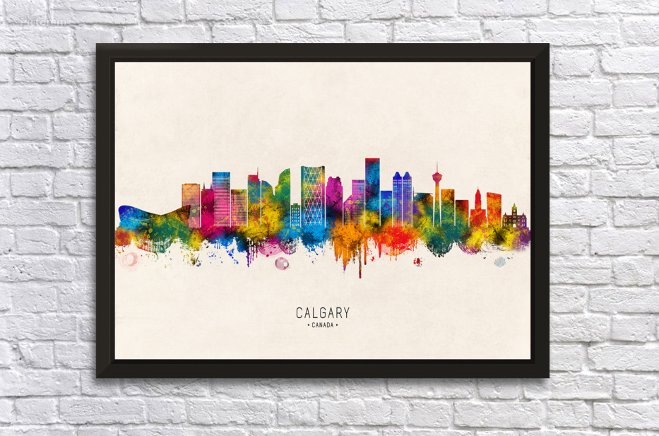 Calgary Canada Skyline Beige by Towseef Dar
