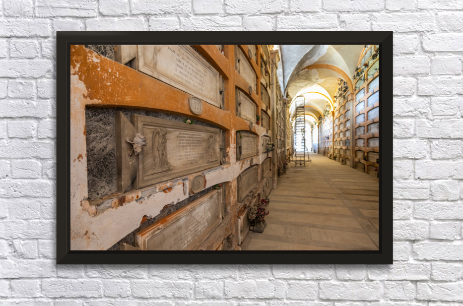 Staglieno cemetery in Genoa Italy. Corridor perspective with ol by Paolo Modena