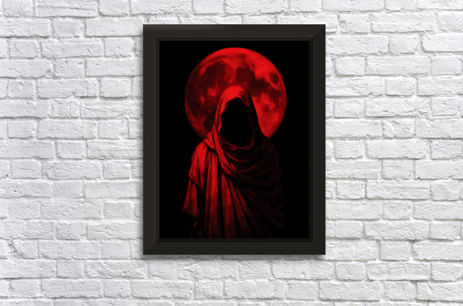 Red Hooded Figure – Dark Gothic Blood Moon Fantasy by Ramy Salah Hefny