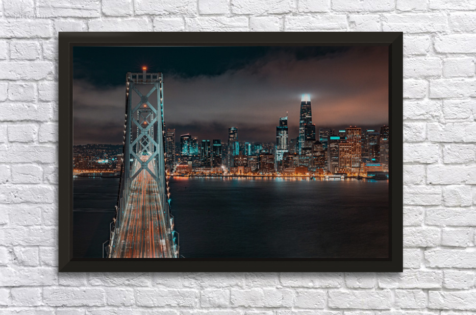 San Francisco Skyline at Night With The Bay Bridge by David Yoon
