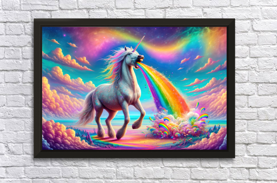 Unicorn Puking Rainbow Colors 02 by Matthias Hauser Wall Art