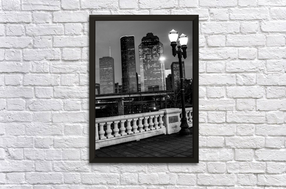 houston skyline at night sabine bridge  vertical by Black And White