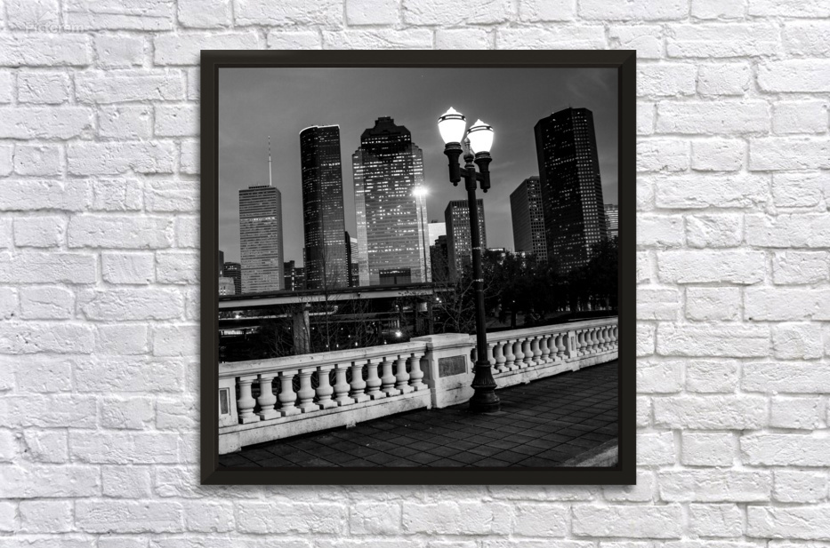 houston skyline at night sabine bridge  square 92 by Black And White