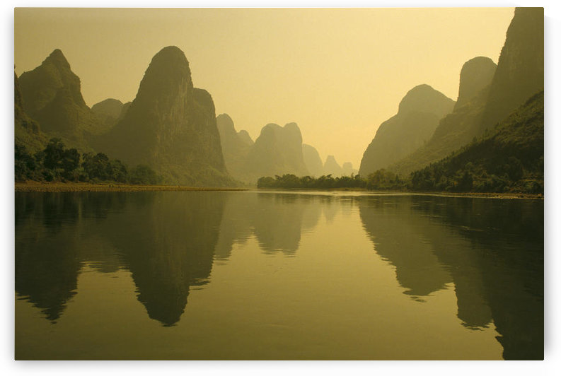 China, Guilin, Piled Silk Mountains, Li River With Reflections In Water A72H by PacificStock