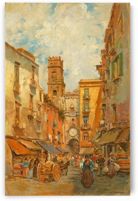A street in Naples with Sant Eligio Maggiore by Carlo Brancaccio