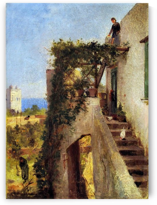 Old cottage with figures by Carlo Brancaccio