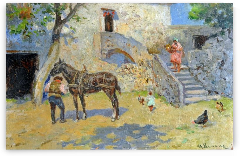 Family in a Mediterranean garden outside city by Carlo Brancaccio