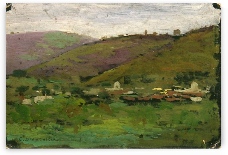 Landscape with houses on an Italian hill by Carlo Brancaccio