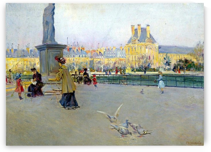 City view with figures and birds in Paris by Carlo Brancaccio