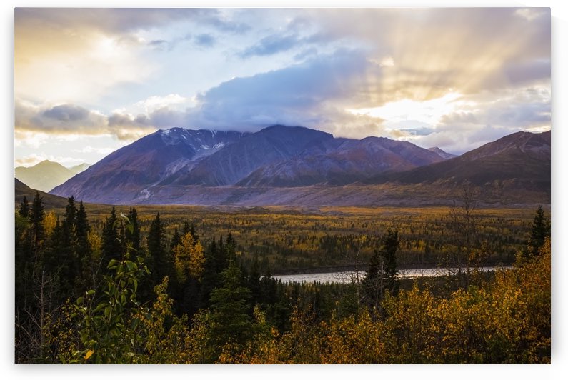 Autumn sunset overlooking the area known as 'Black Rapids' in the Alaska Range along the Richardson Highway; Alaska, United States of America by PacificStock