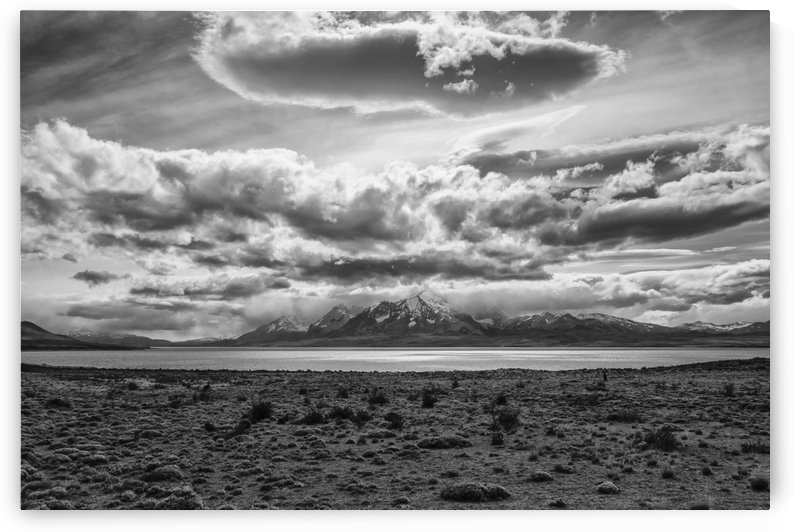 Lake Sarmiento in Torres del Paine National Park in Chilean Patagonia with Cordillera del Paine iconic centerpiece peaks of park; Torres del Paine, Magallanes, Chile by PacificStock