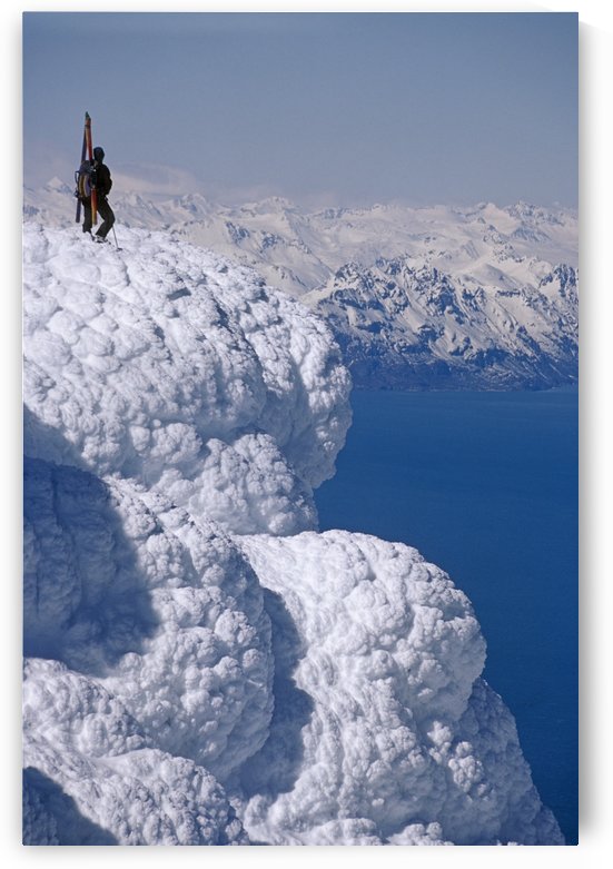 Mountaineer Standing On Ridge Viewing Vast Scenery From Augustine Volcano Across Cook Inlet Alaska by PacificStock