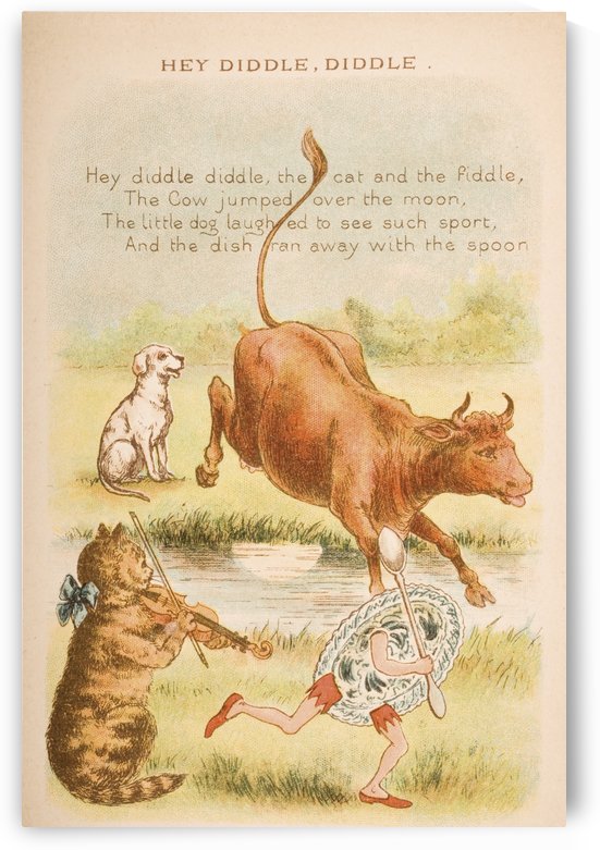 Hey Diddle Diddle from Old Mother Goose's Rhymes and Tales. Illustrated by Constance Haslewood. Published by Frederick Warne & Co London and New York circa 1890s. Chromolithography by Emrik & Binger of Holland by PacificStock