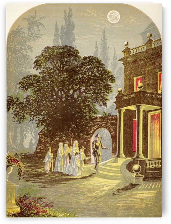 The Pilgrims Arriving at the Inn. Illustration by A.F.Lydon. From the book The Pilgrims Progress by John Bunyan published c.1880. by PacificStock