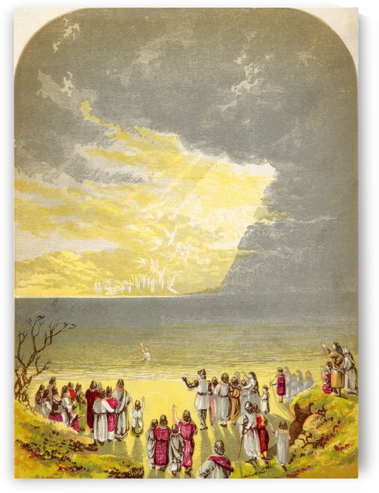 Christian Crossing the River. Illustration by A.F.Lydon. From the book The Pilgrims Progress by John Bunyan published c.1880. by PacificStock