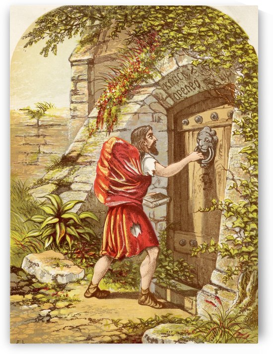 Christian at the Gate. Illustration by A.F.Lydon. From the book The Pilgrims Progress by John Bunyan published c.1880. by PacificStock