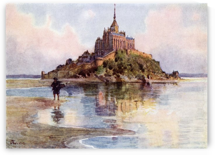 Mont Saint Michel at High Tide, Normandy, France. Colour illustration from the book France by Gordon Home published 1918 by PacificStock