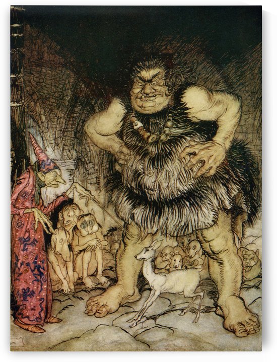 The giant Galligantua and the wicked old magician transform the duke's daughter into a white hind. Illustration to Jack the Giant Killer from the book English Fairy Tales retold by F.A. Steel with illustrations by Arthur Rackham, published 1927. by PacificStock