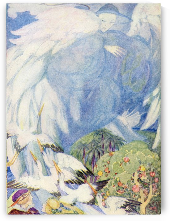 The Garden of Paradise.  Illustration from The Golden Wonder Book for Children published 1934.  The fairy showed the prince the Tree of Knowledge. From every leaf there dropped a bright red drop of dew. by PacificStock