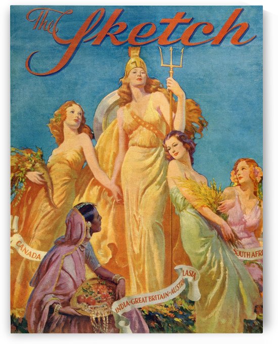 Front cover from The Sketch magazine, special coronation number, published 1937.  Depicting Britannia surrounded by the female personifications of Canada,India,Australia and South Africa. by PacificStock