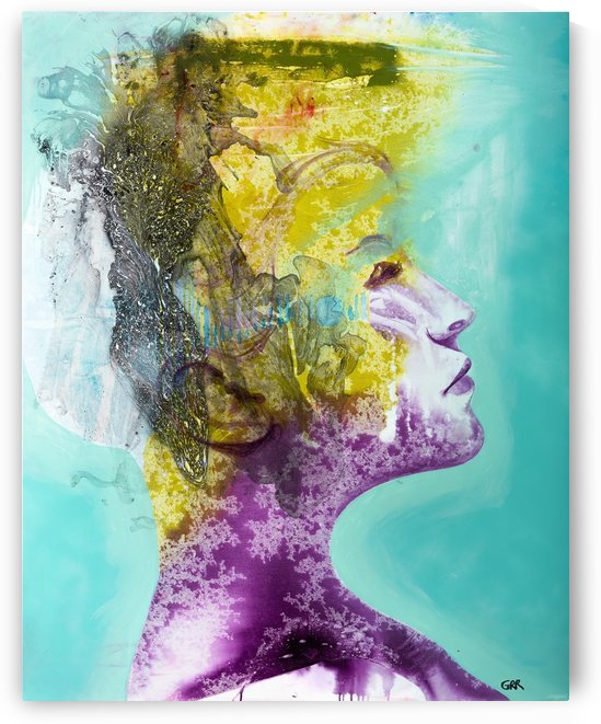 Illustration of a woman's head with colourful abstract patterns emerging from the back of the head by PacificStock