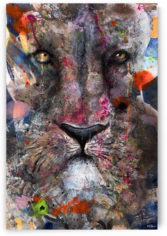 Illustration of a lion's face with colourful splashes by PacificStock