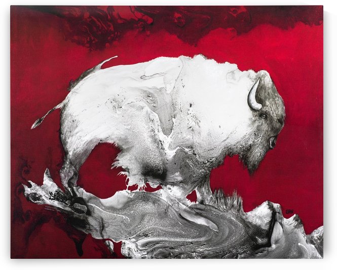 Illustration of a bison against a red background by PacificStock