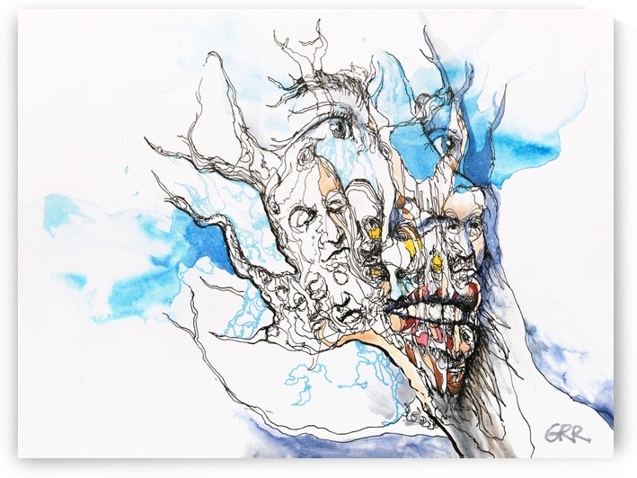 Illustration of a human face with a composite of other faces on the surface by PacificStock