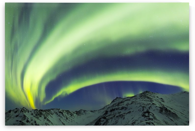 Aurora borealis stretches over mountains within Denali National Park on a very cold winter night; Alaska, United States of America by PacificStock