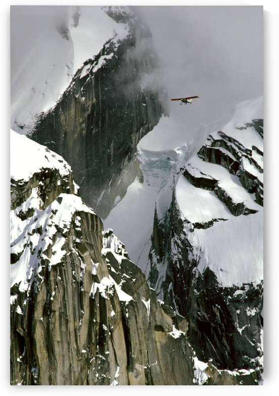 Glacier Pilot & Plane In Ak Range Moose's Tooth In Ak by PacificStock