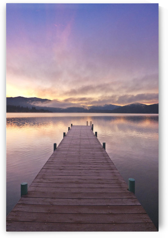 Footprints Leading Down A Frost Coverd Dock At Sunrise On Lake Whatcom During Winter, Bellingham Washington, Usa. by PacificStock